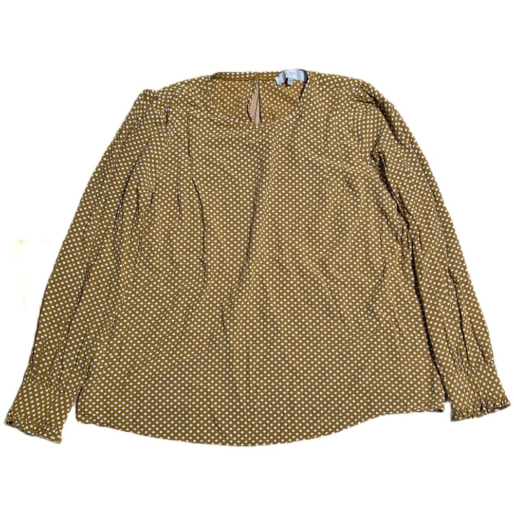 LOFT Polka Dot Blouse Top Women's Size S Mustard Yellow Long Sleeve‎ Keyhole
